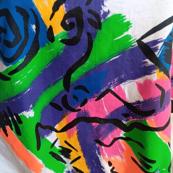 Vtg Single Stitch 80's OSFA T-shirt Robby Len Swim Top Abstract Graphic USA - Picture 3 of 11